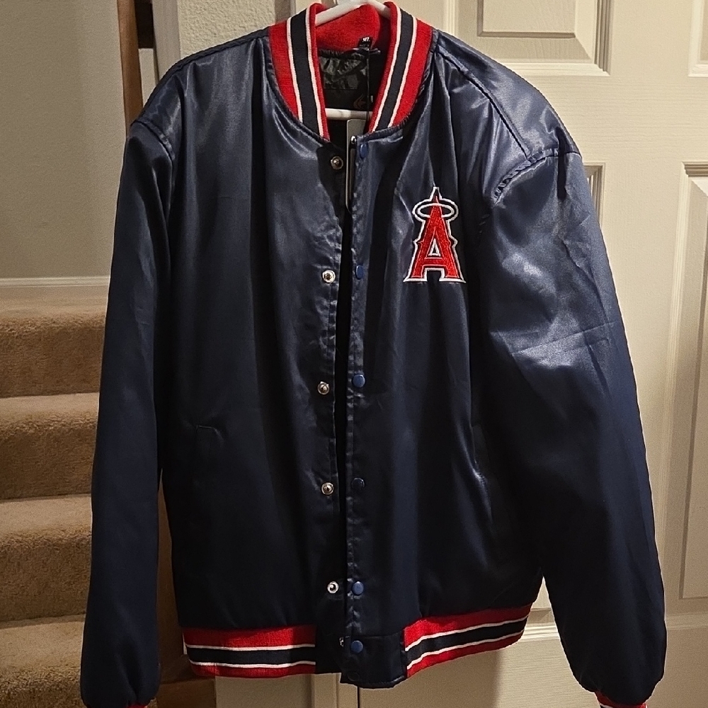 New Navy Blue Varsity Jacket Angels Logos With Red and White Accents Womens XL
